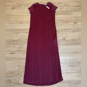 Madewell Plisse Maxi Dress Cabernet Burgundy Short Sleeve Pleated small NWT